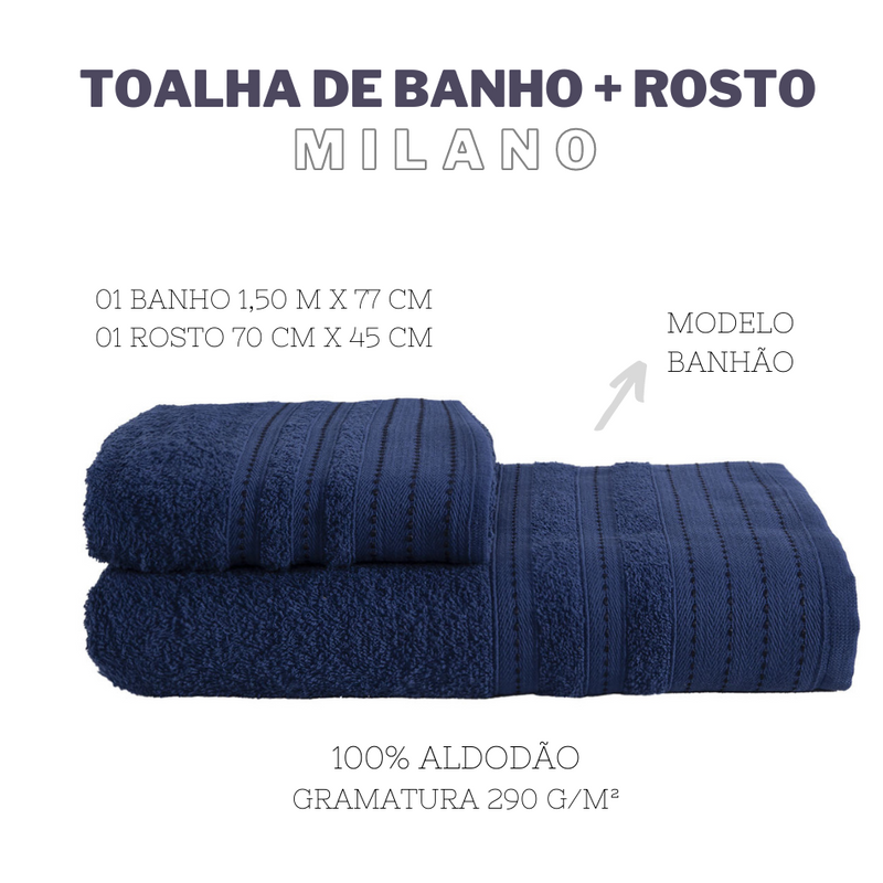 Jogo de toalhas 01 banho e 01 rosto - Milano