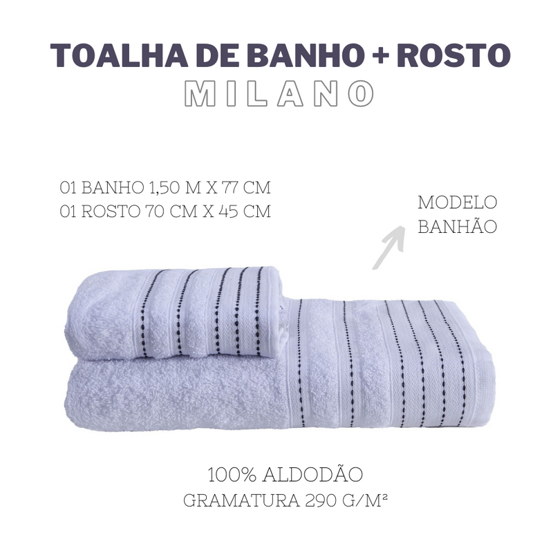 Jogo de toalhas 01 banho e 01 rosto - Milano